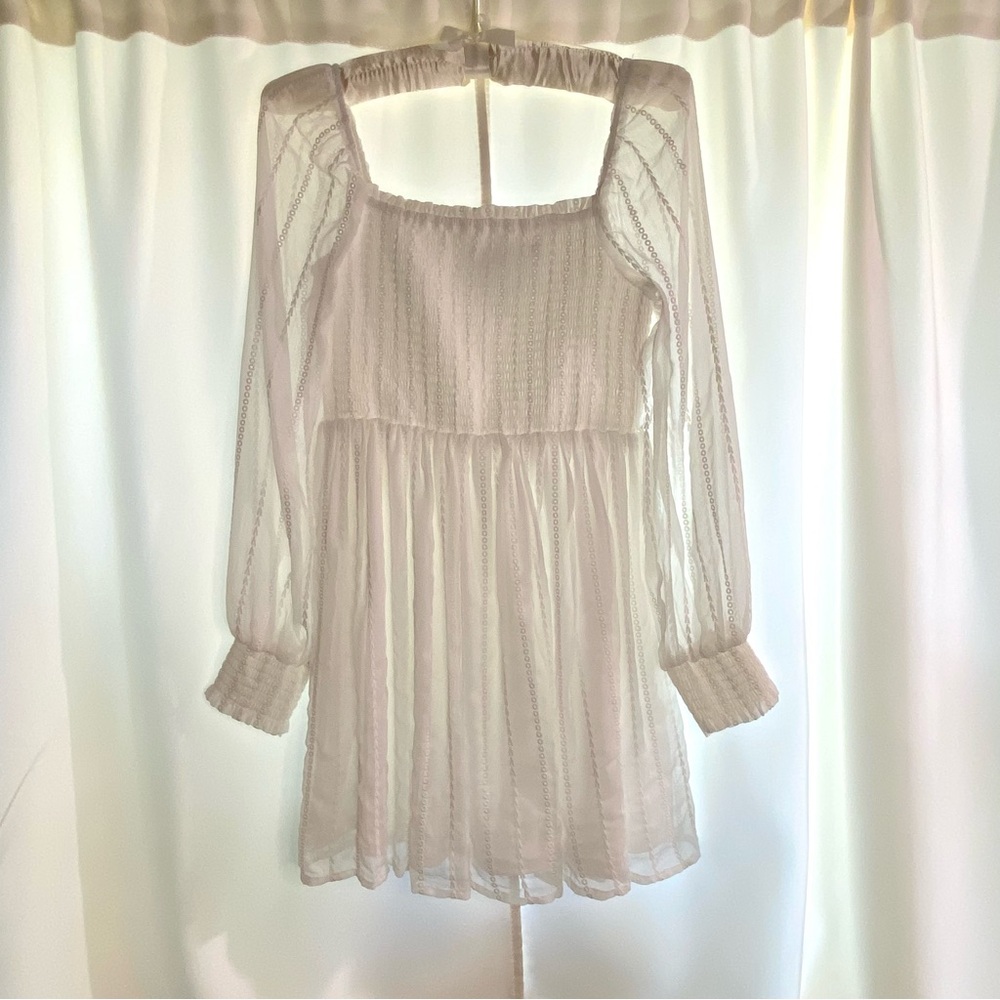 White Summer Dress w/ Long Sheer Sleeves